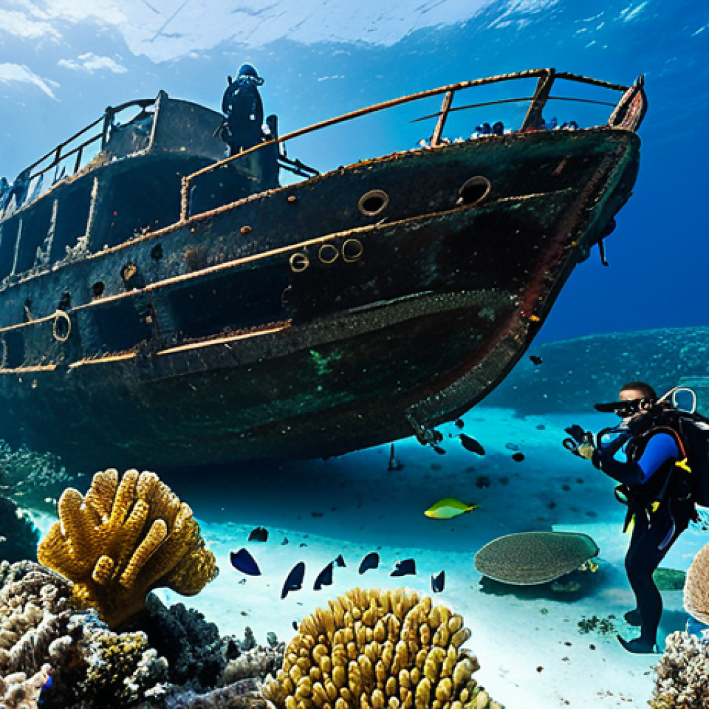 몰디브 스쿠버다이빙 명소 - Shipwreck Exploration**

"A group of scuba divers exploring the British Loyalty shipwreck in the Mal...