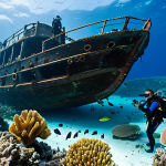 몰디브 스쿠버다이빙 명소 - Shipwreck Exploration**

"A group of scuba divers exploring the British Loyalty shipwreck in the Mal...