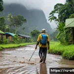 파푸아뉴기니 위험 지역 및 여행 주의점 - A rugged and remote Papua New Guinea jungle scene during the rainy season, featuring muddy, slippery...