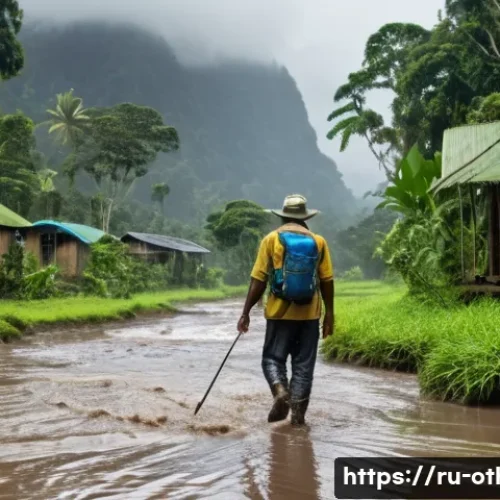 파푸아뉴기니 위험 지역 및 여행 주의점 - A rugged and remote Papua New Guinea jungle scene during the rainy season, featuring muddy, slippery...